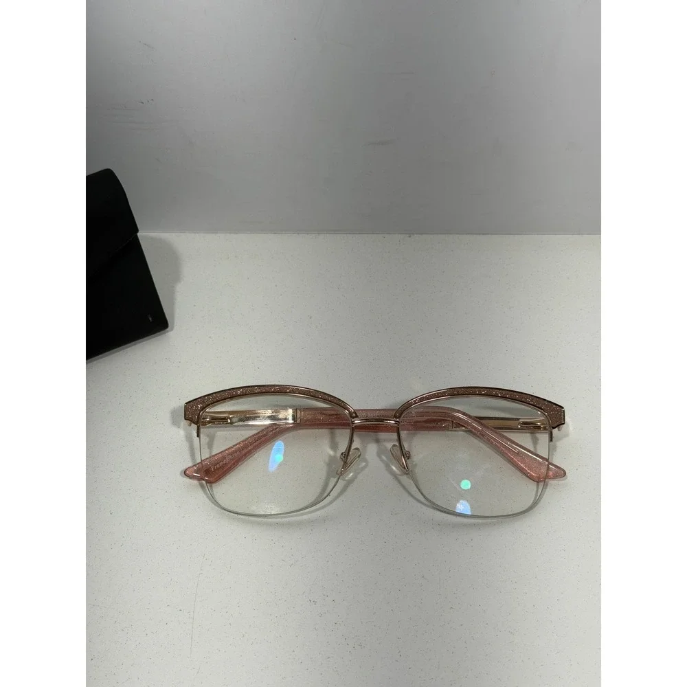 Kay Unger New York K232 GLD Rose Gold Pink Glitter Semi Rimless Eyeglasses 55-17